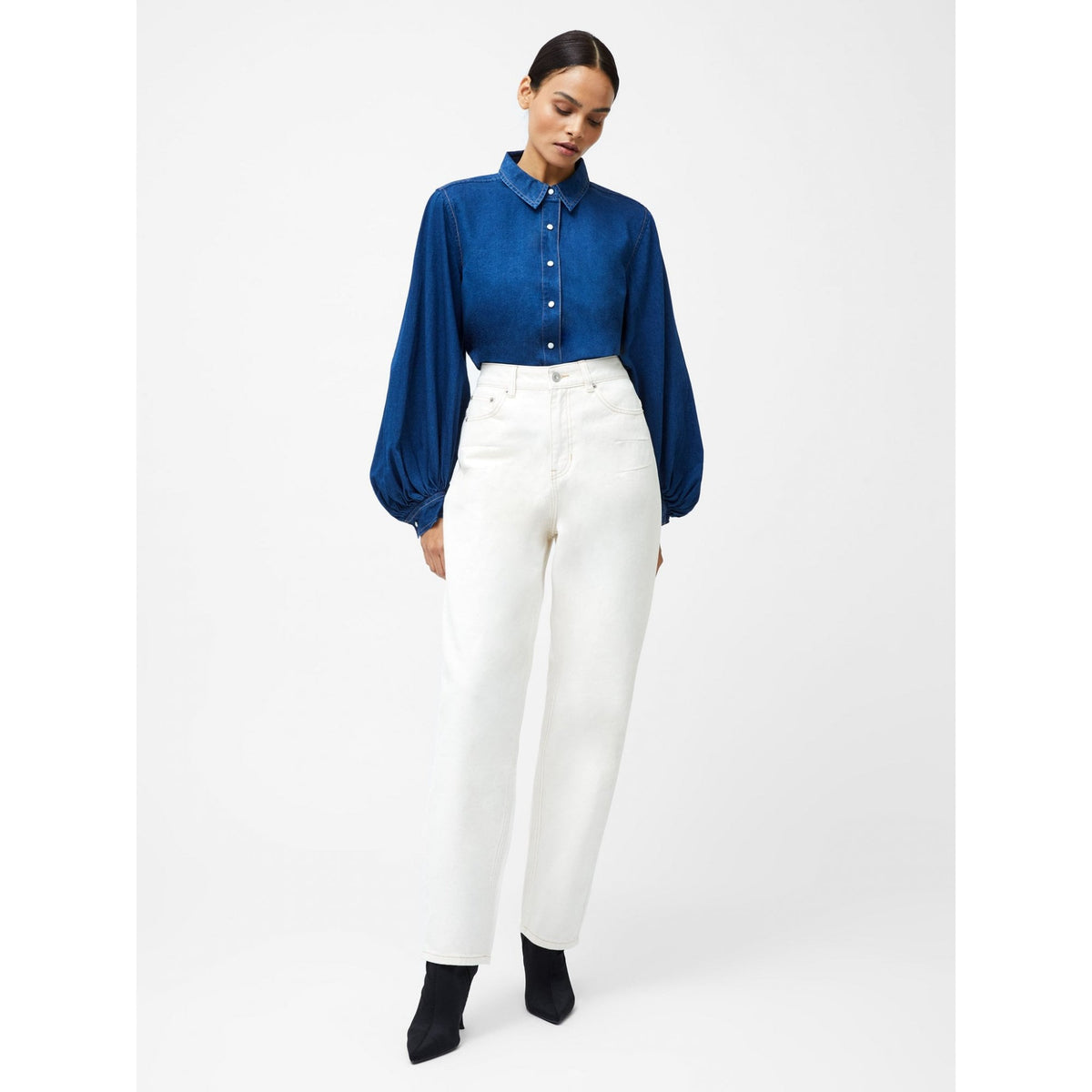 Zaves Chambray Balloon Sleeve Shirt