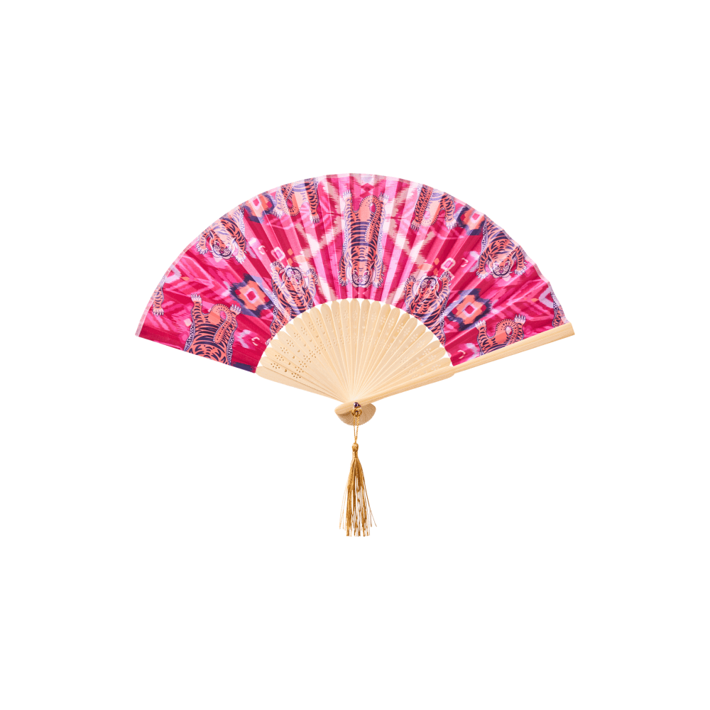 Ikat Tigers Satin Hand Fan