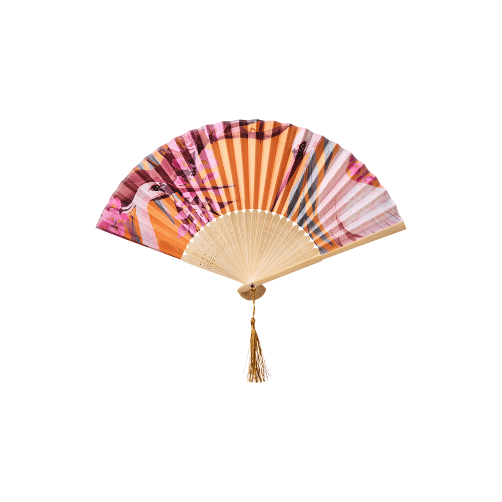Oriental Crane Satin Hand Fan