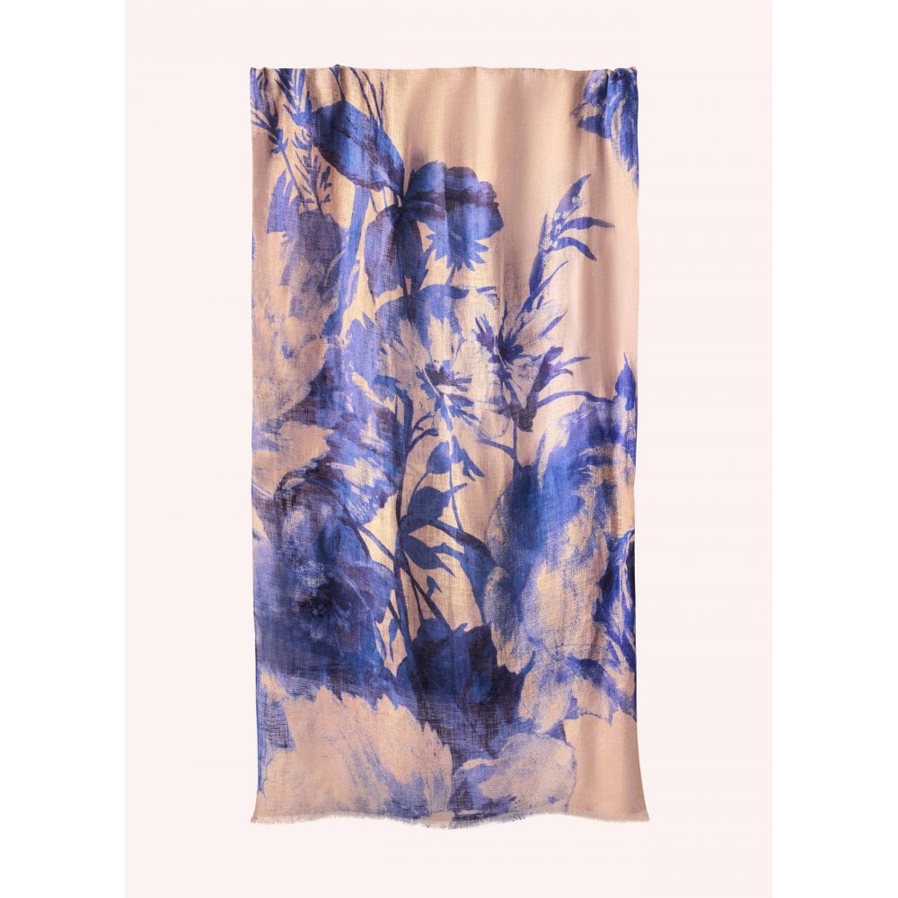 China Blue Blooms Linen/Cotton Mix Scarf