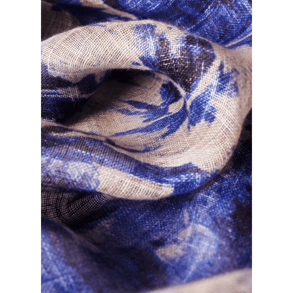 China Blue Blooms Linen/Cotton Mix Scarf