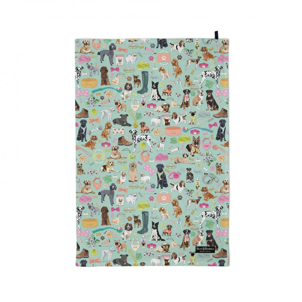 Tea Towel Cotton Walkies Lots of Dogs