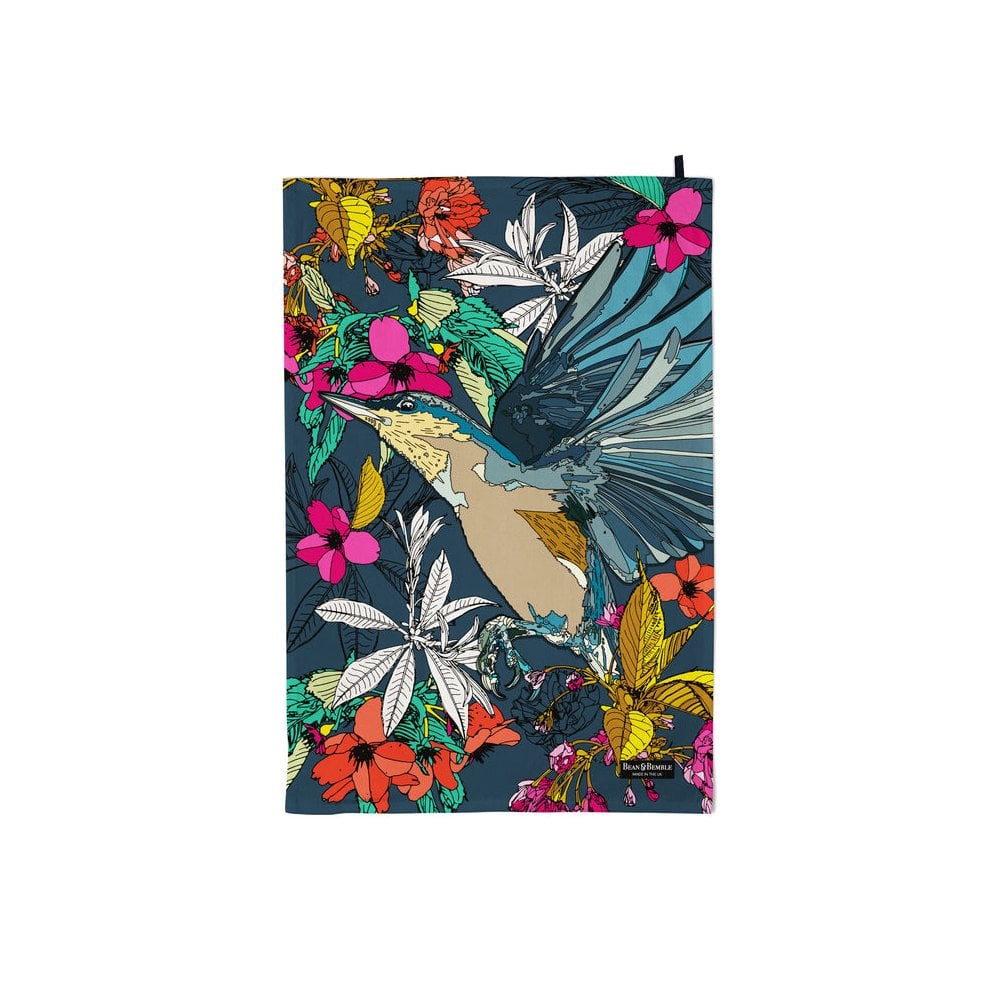 Tea Towel Organic Cotton Cherry Blossom Nuthatch