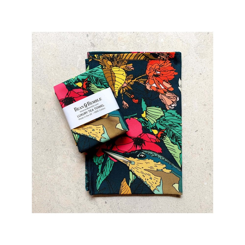 Tea Towel Organic Cotton Cherry Blossom Nuthatch
