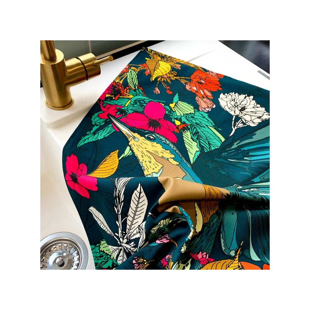 Tea Towel Organic Cotton Cherry Blossom Nuthatch