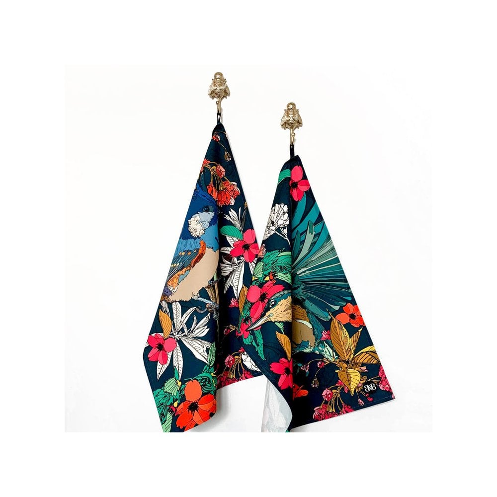 Tea Towel Organic Cotton Cherry Blossom Nuthatch