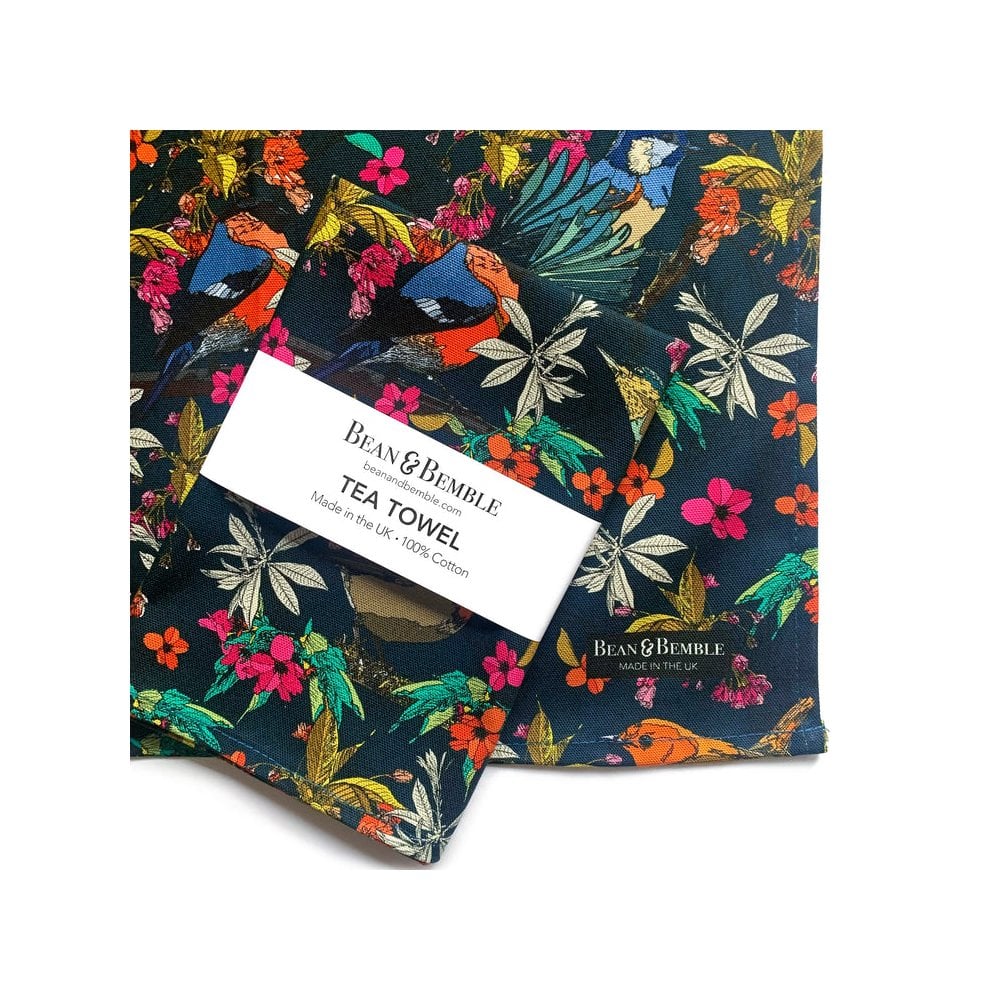 Tea Towel Organic Cotton Cherry Blossom Birds