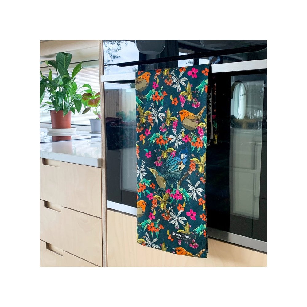 Tea Towel Organic Cotton Cherry Blossom Birds