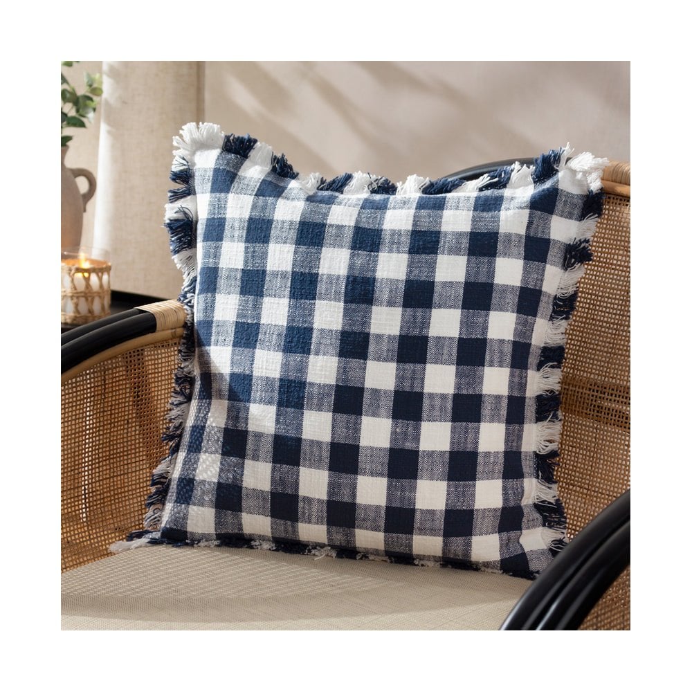 Barton Check Fringed Cushion