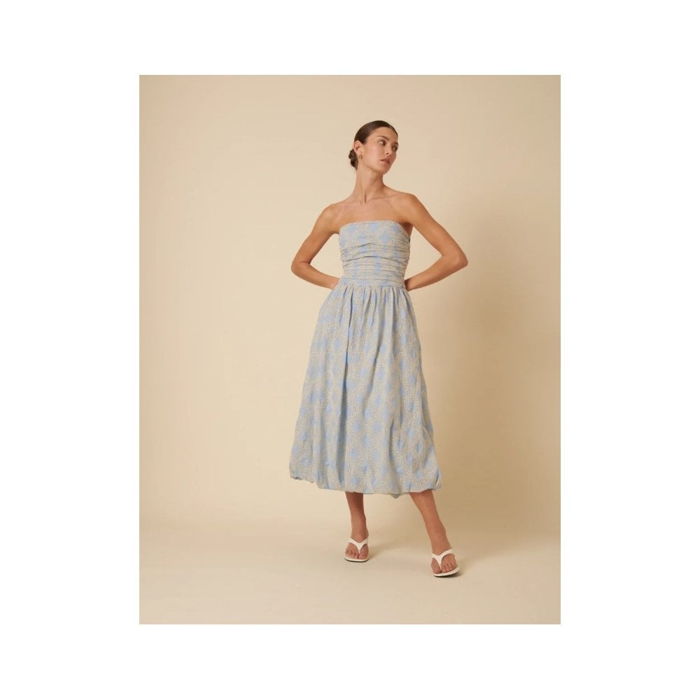 Blue Bubble Hem Bandeau Midi Dress