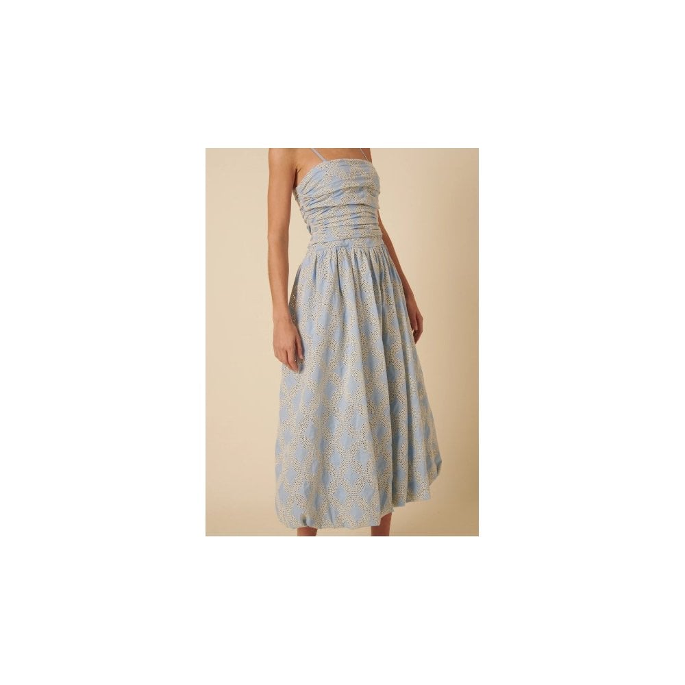 Blue Bubble Hem Bandeau Midi Dress