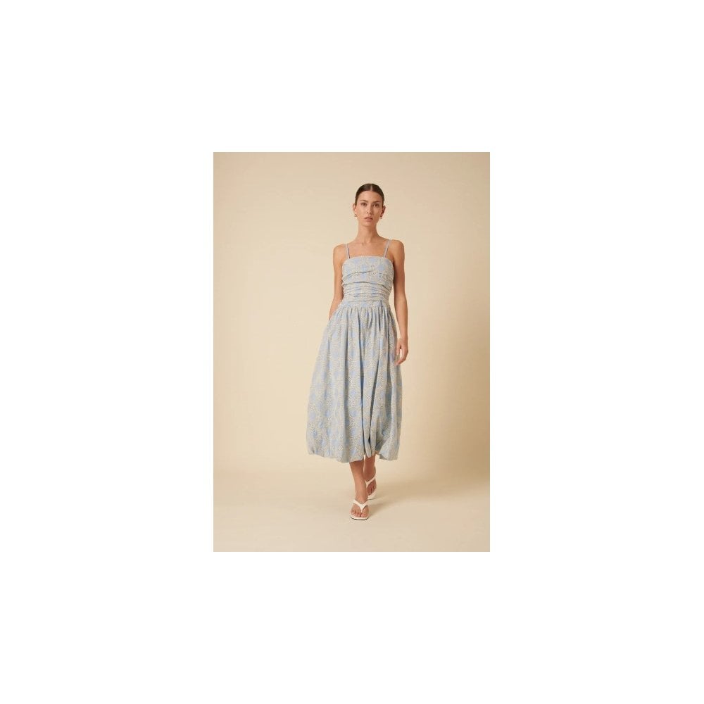 Blue Bubble Hem Bandeau Midi Dress