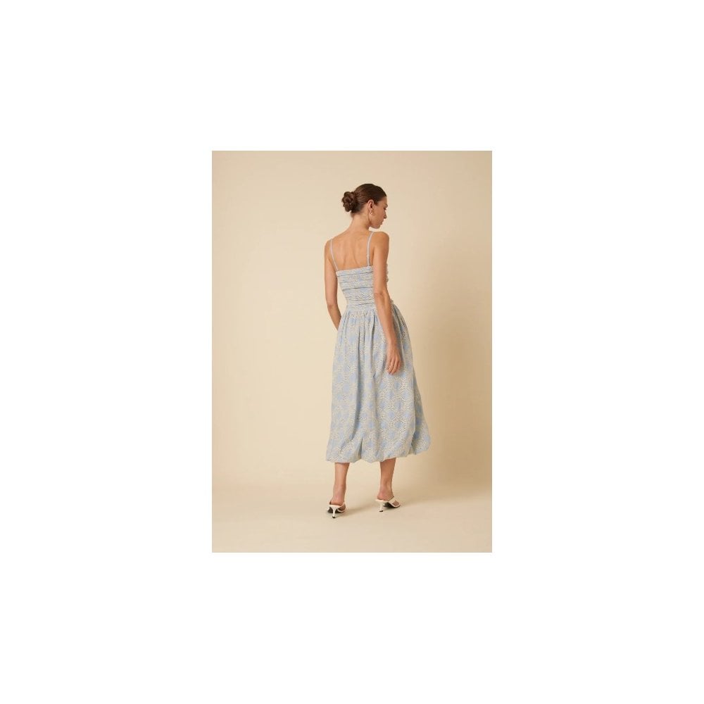 Blue Bubble Hem Bandeau Midi Dress