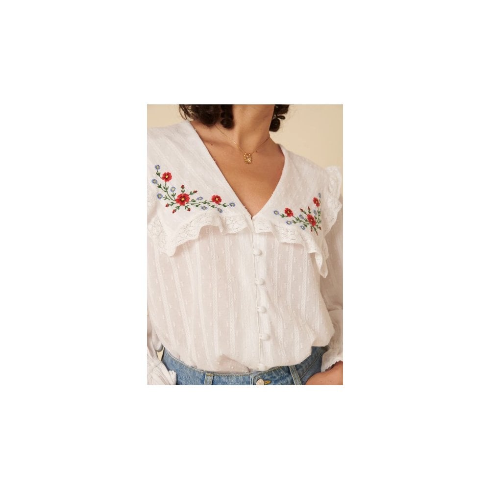 White Floral Embroidered Blouse