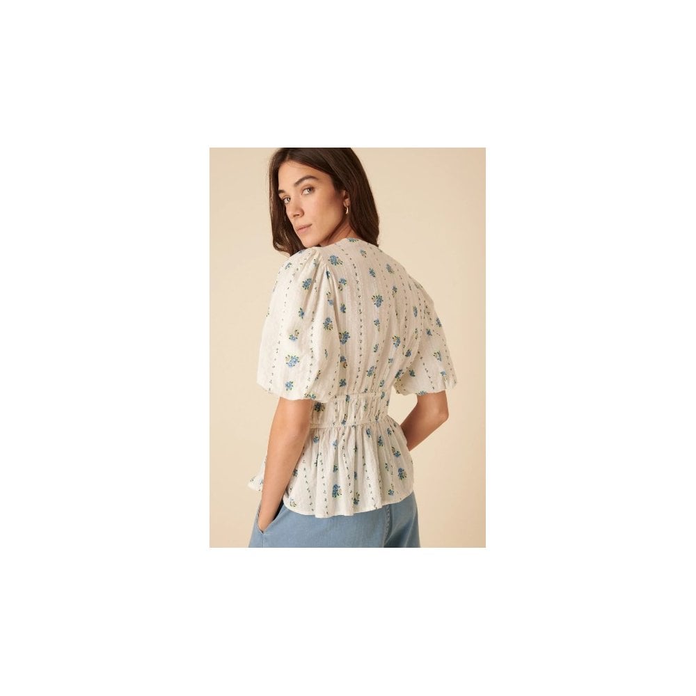 White Floral Printed Tie Detail Blouse