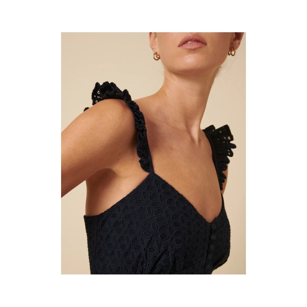 Navy Broderie Anglaise Tiered Rhys Midi Dress