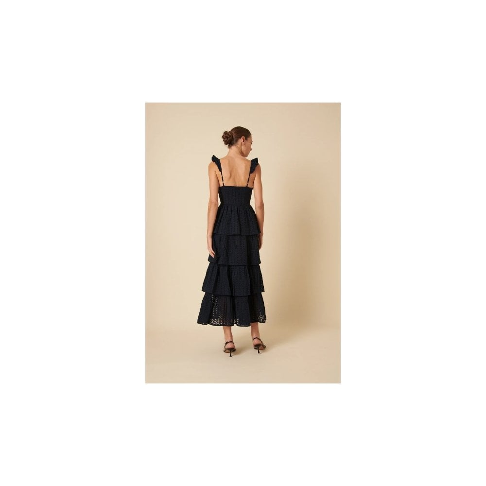 Navy Broderie Anglaise Tiered Rhys Midi Dress