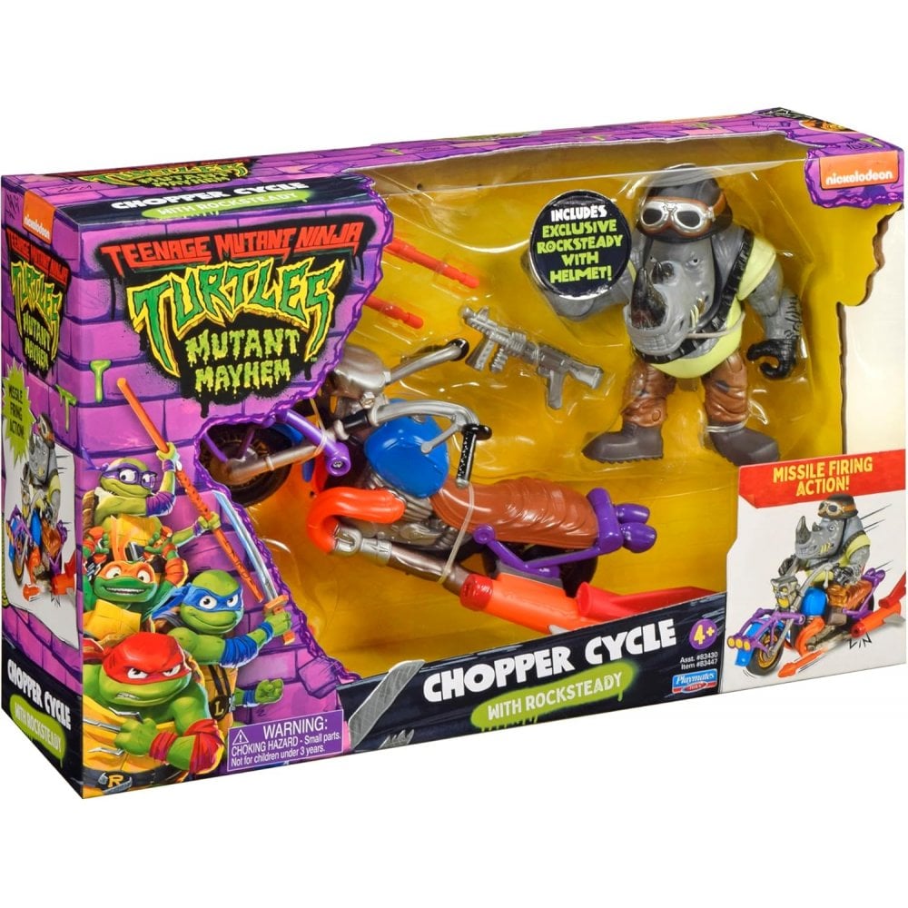 Turtles: Mutant Mayhem Chopper Cycle with exclusive Rocksteady Figure