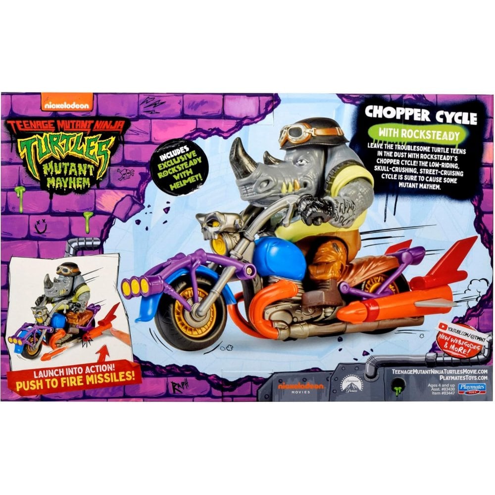 Turtles: Mutant Mayhem Chopper Cycle with exclusive Rocksteady Figure