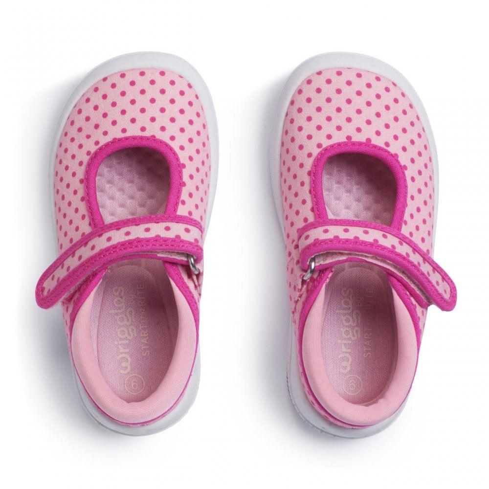 Wriggles Mary Jane pink polka dot girls rip-tape first walking shoes