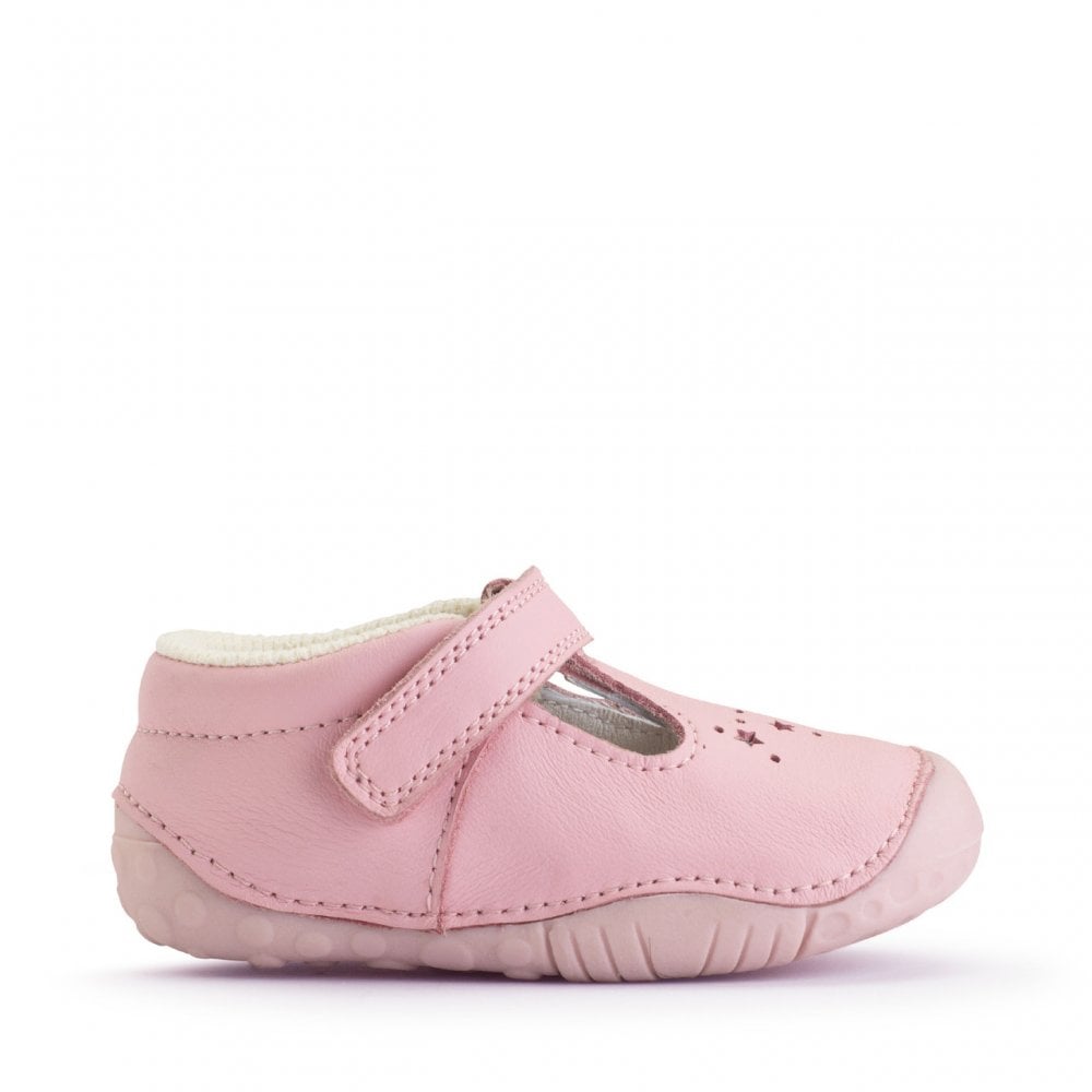 Tumble leather girls rip-tape t-bar pre-walkers