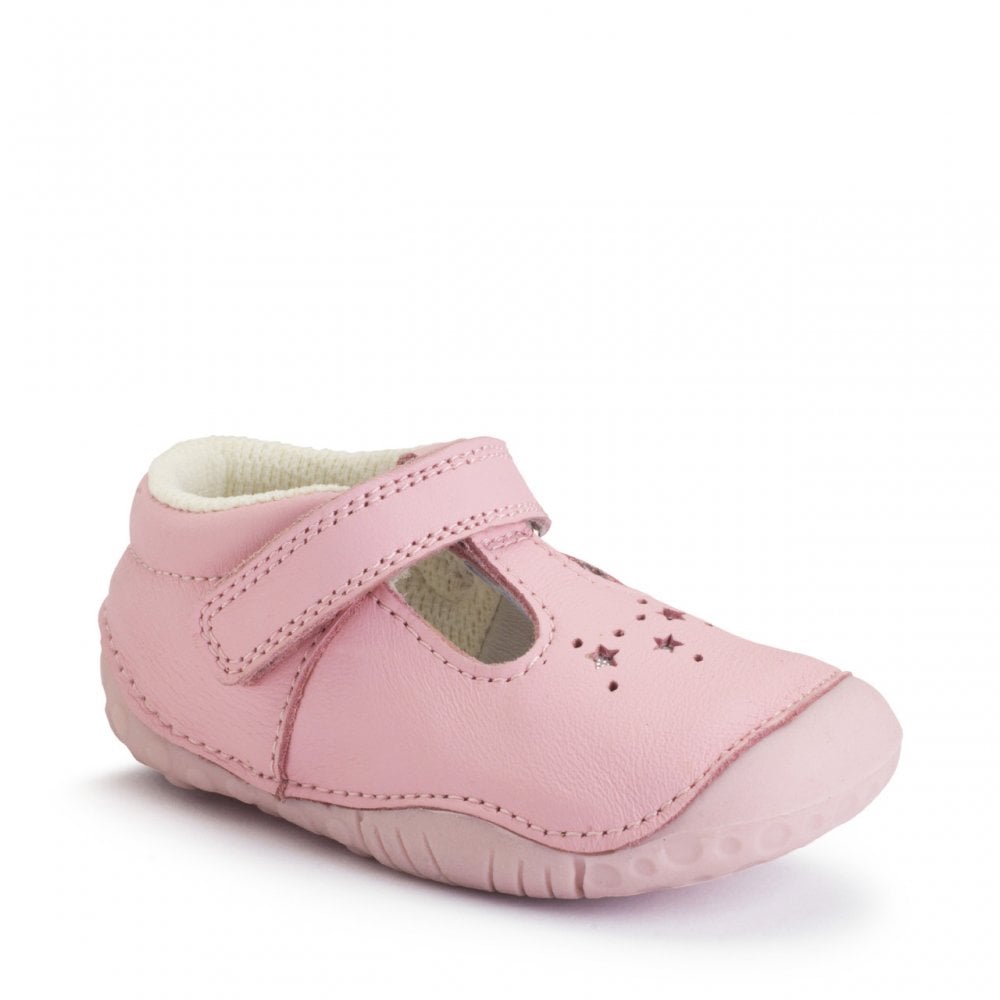 Tumble leather girls rip-tape t-bar pre-walkers