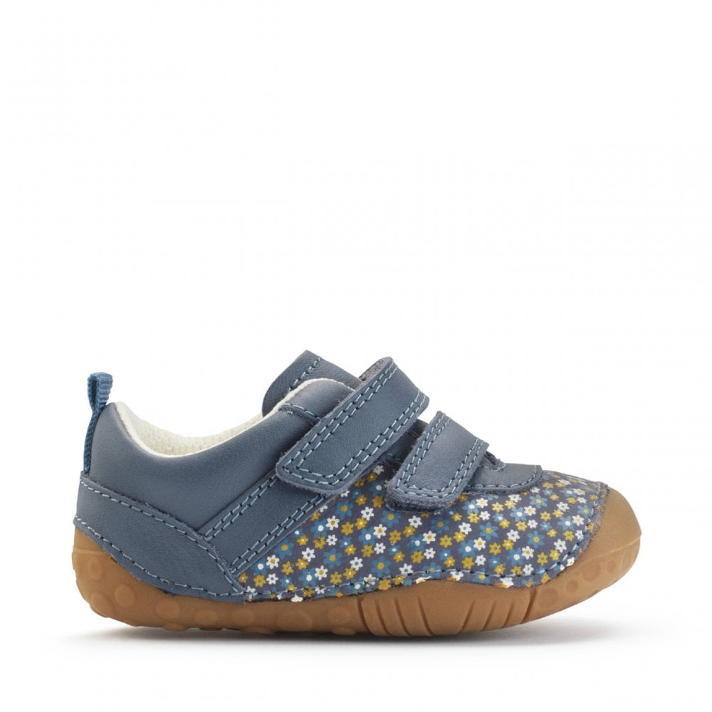 Little Smile leather/nubuck floral girls rip-tape pre-walkers
