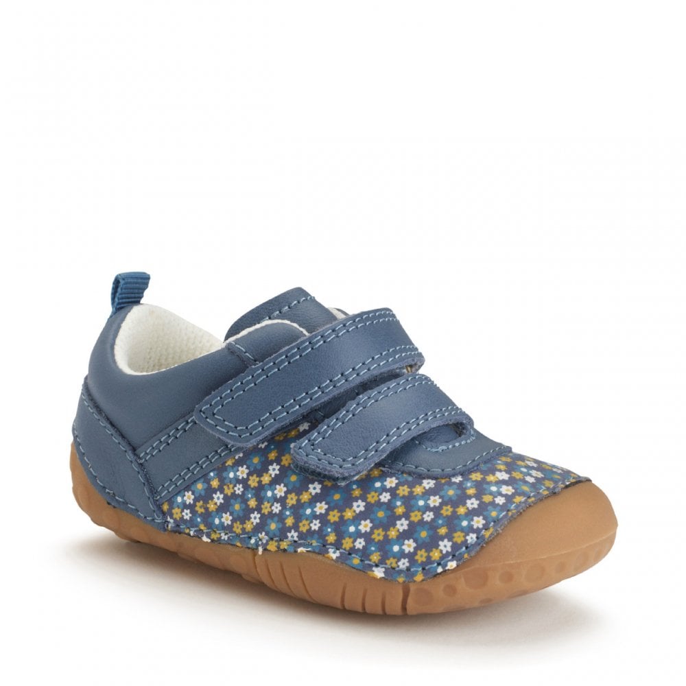 Little Smile leather/nubuck floral girls rip-tape pre-walkers