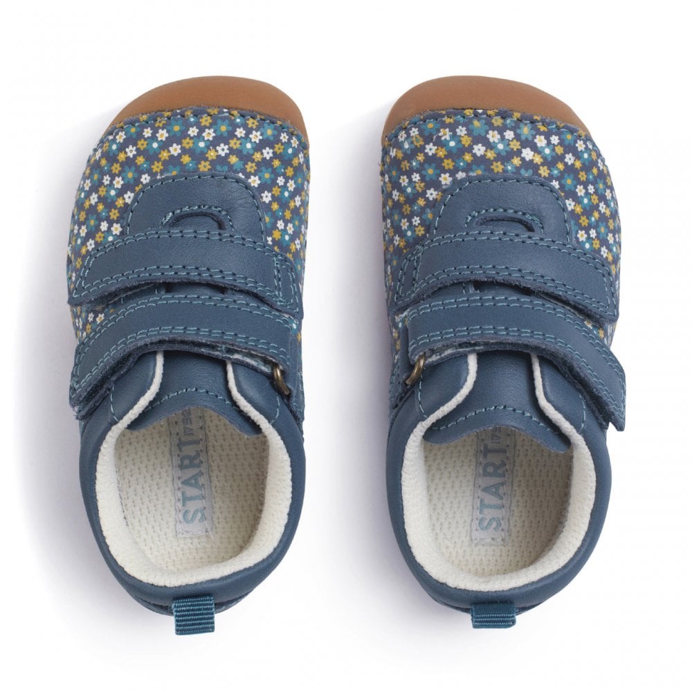 Little Smile leather/nubuck floral girls rip-tape pre-walkers