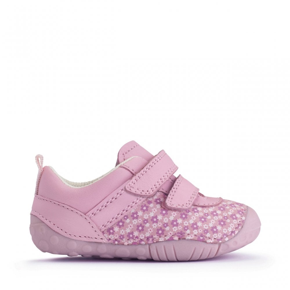 Little Smile leather/nubuck floral girls rip-tape pre-walkers