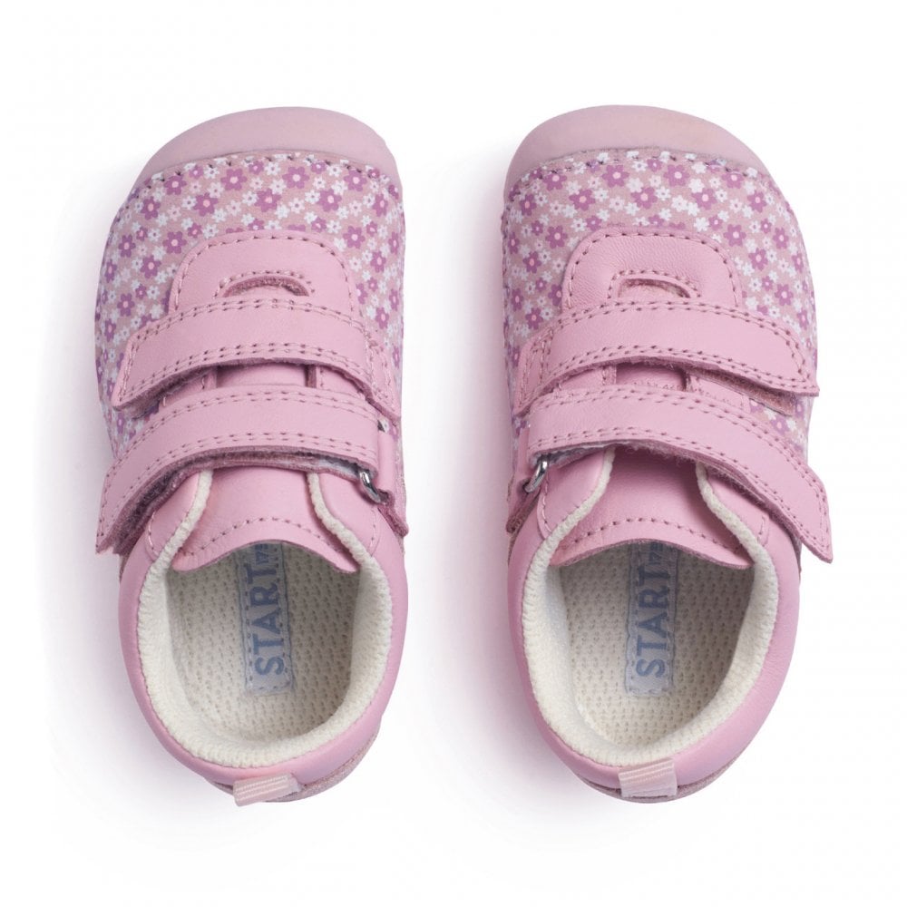 Little Smile leather/nubuck floral girls rip-tape pre-walkers