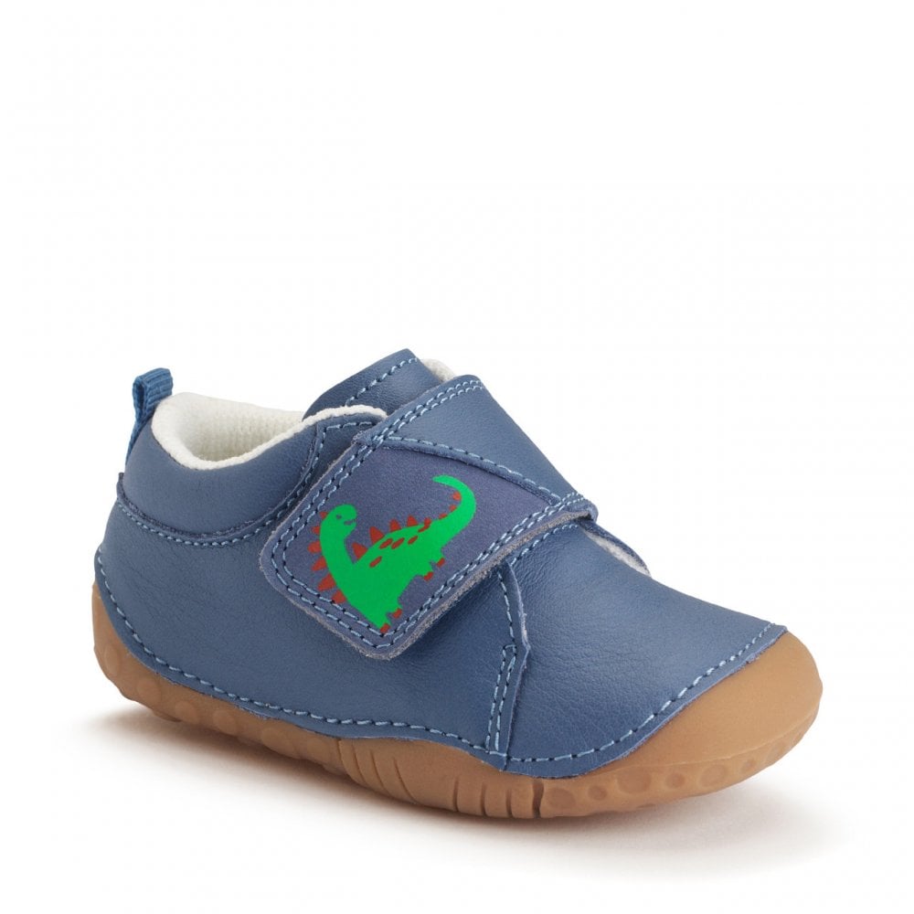 Dinky Denim blue leather dino baby rip-tape pre-walkers
