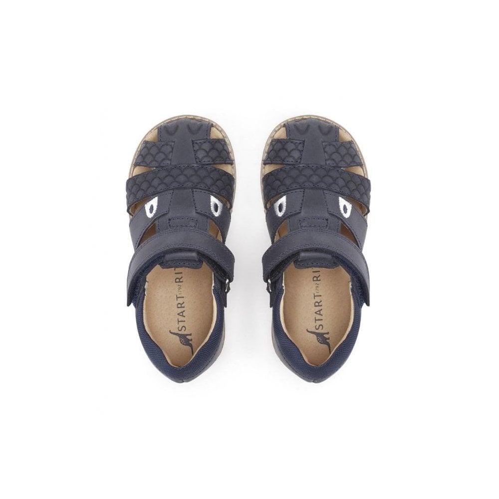 Dino Park Navy leather rip-tape sandals