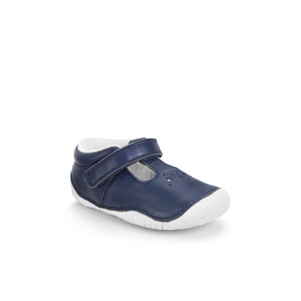 Tumble French Navy Leather Rip-Tape T-Bar Pre-Walkers