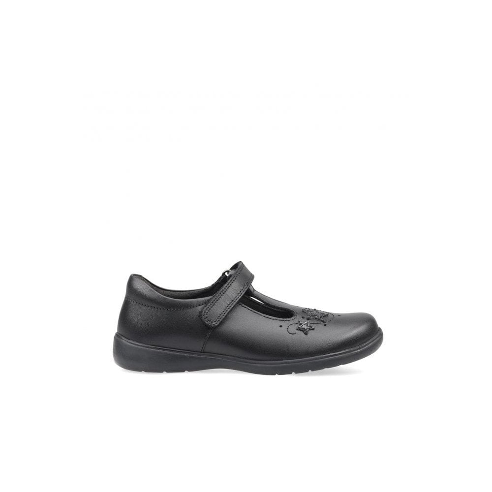 Star Jump Black leather girls t-bar rip-tape school shoes