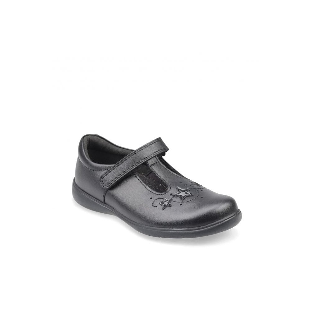 Star Jump Black leather girls t-bar rip-tape school shoes