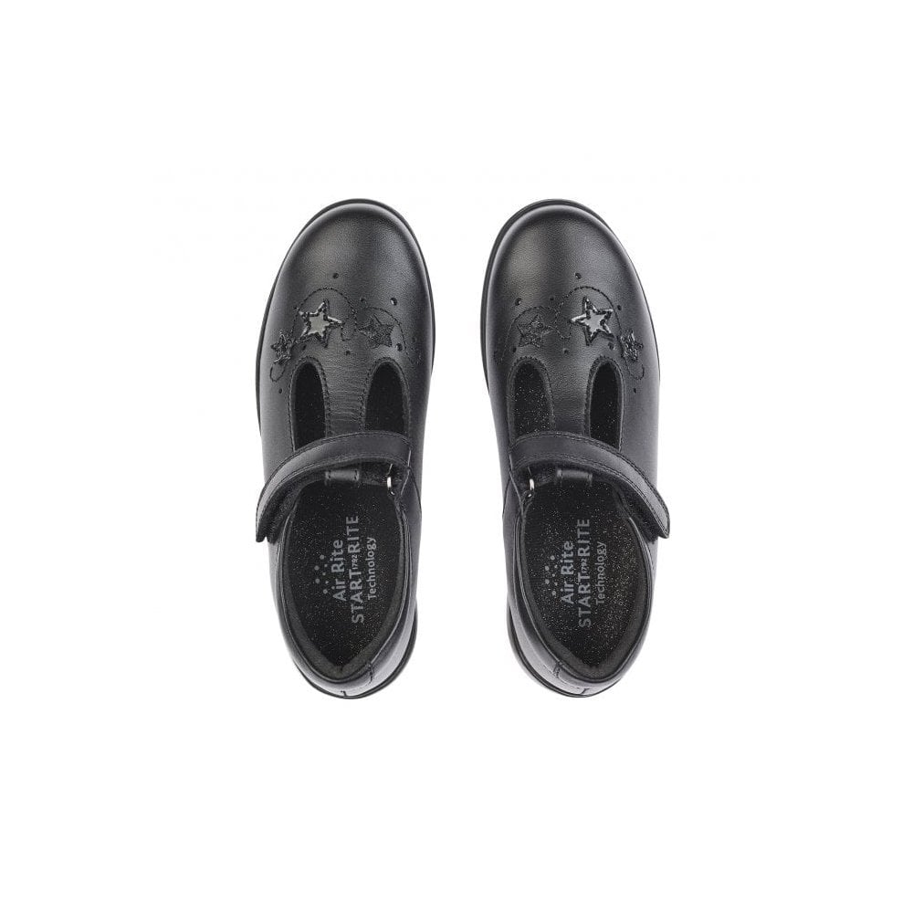 Star Jump Black leather girls t-bar rip-tape school shoes