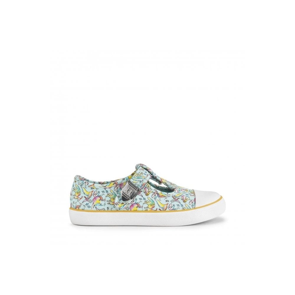 Roar-some Multi colour print girls t-bar buckle canvas shoes
