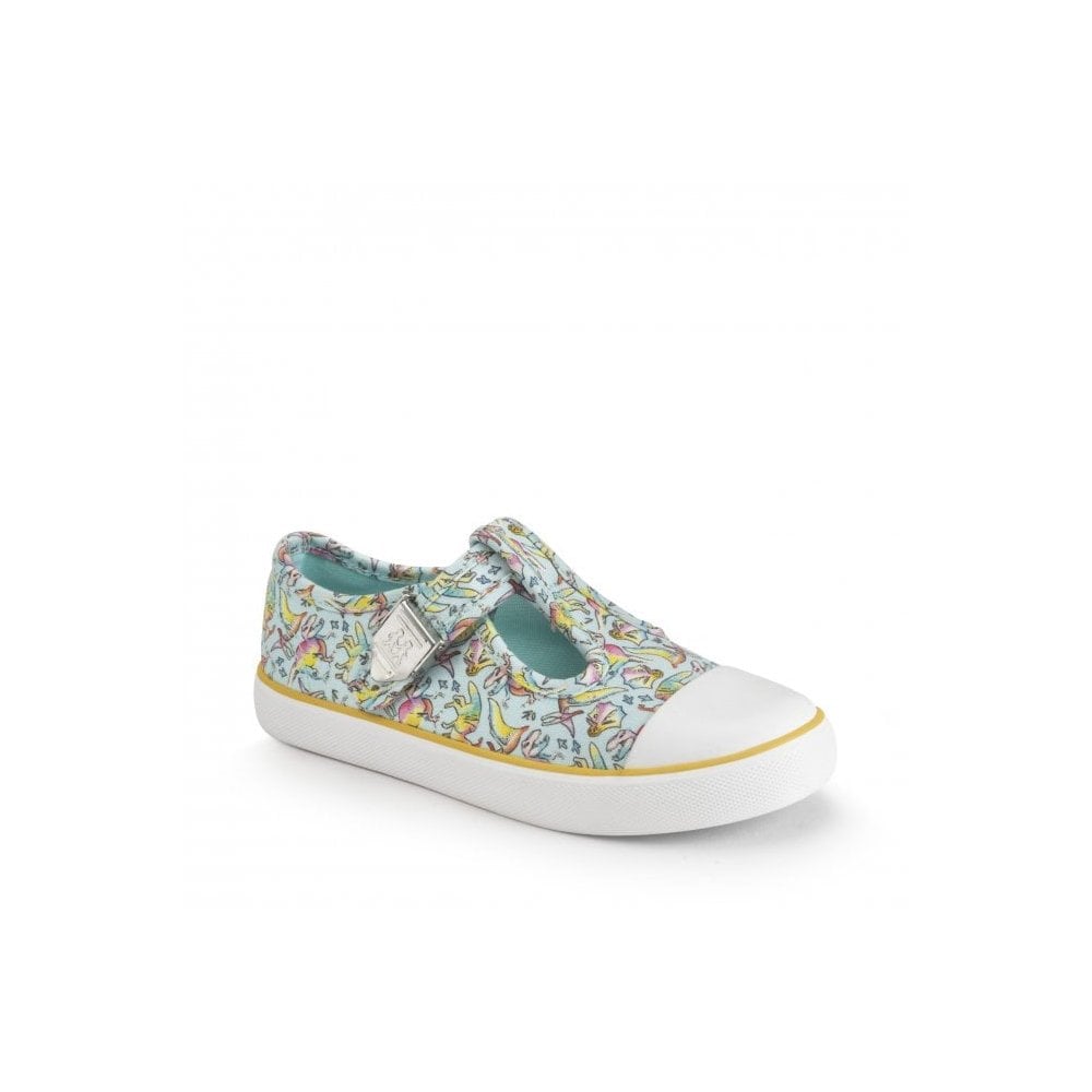 Roar-some Multi colour print girls t-bar buckle canvas shoes