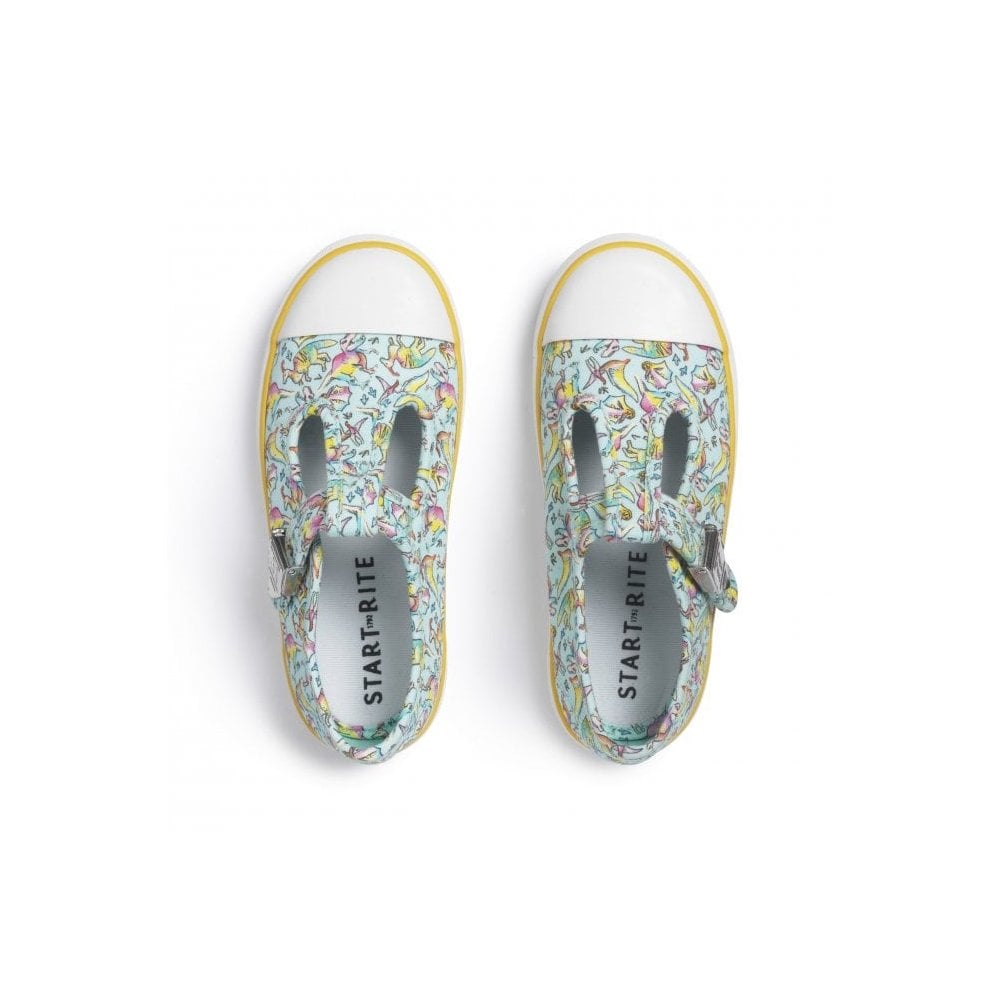 Roar-some Multi colour print girls t-bar buckle canvas shoes