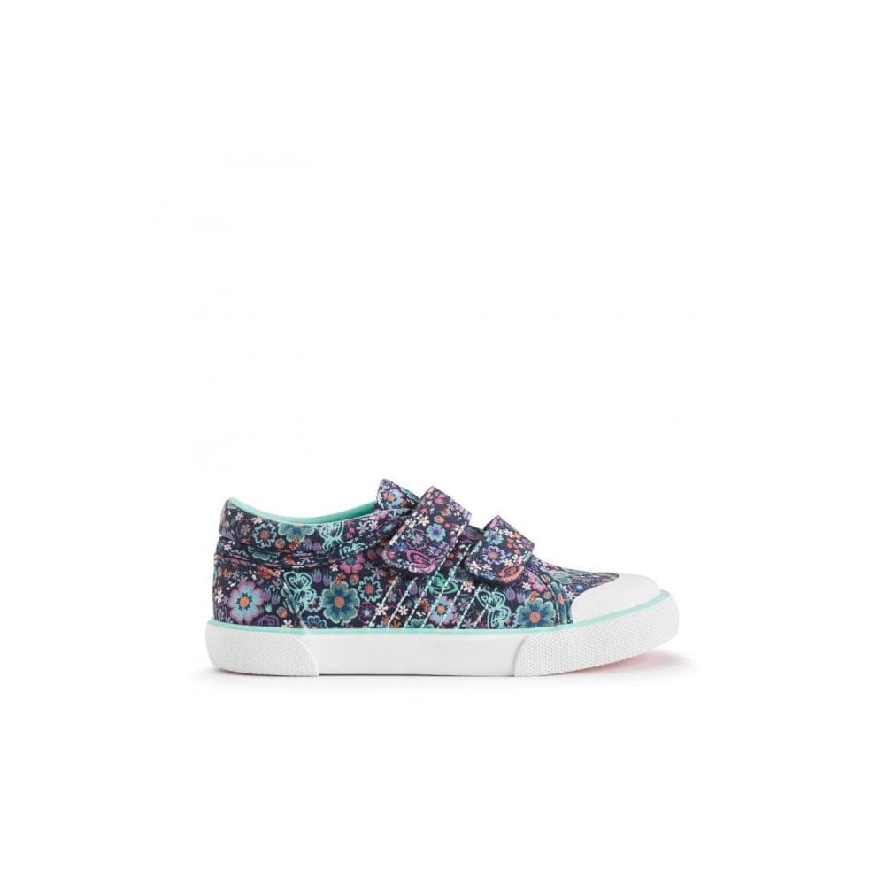 Garden Navy Floral Print Girls Rip-Tape Closed Canvas Shoes