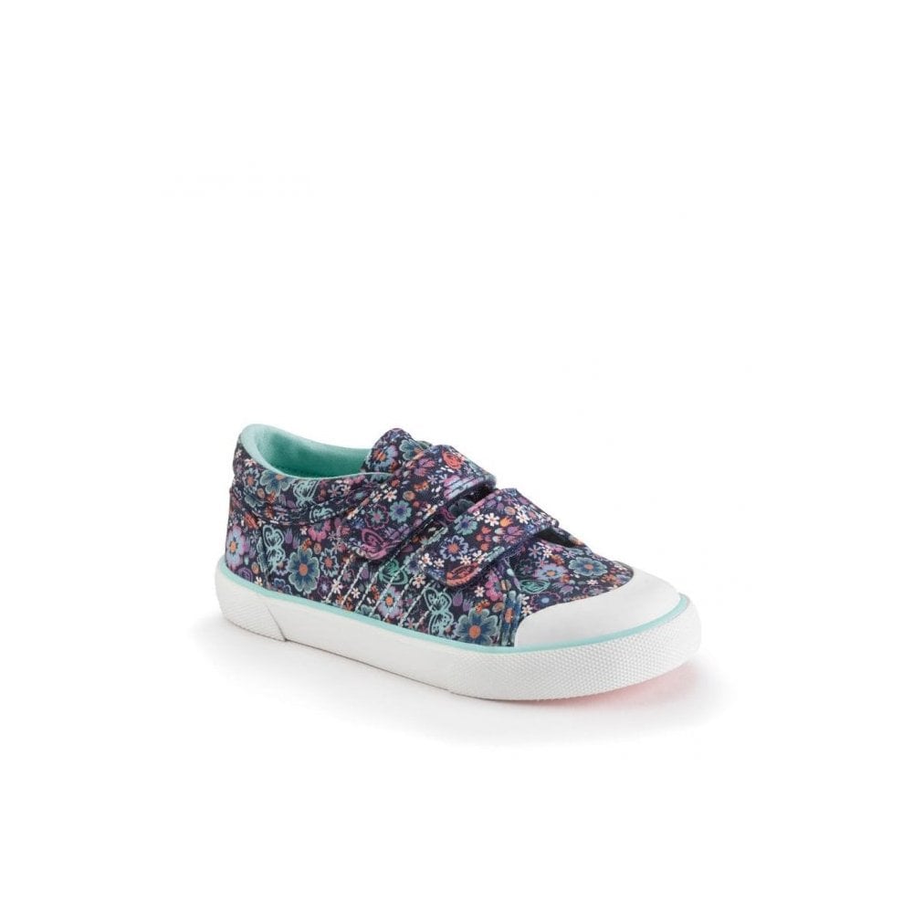 Garden Navy Floral Print Girls Rip-Tape Closed Canvas Shoes