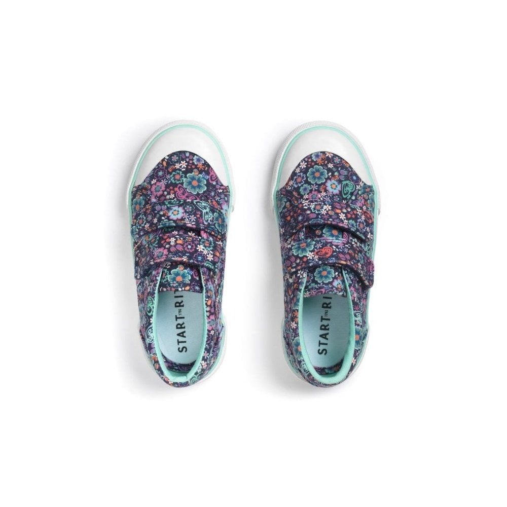 Garden Navy Floral Print Girls Rip-Tape Closed Canvas Shoes