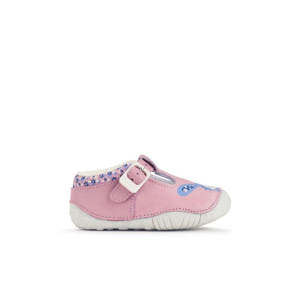 Little Paws Pink Nubuck/Leather Bunny Girls T-Bar Buckle Pre-Walking Shoes
