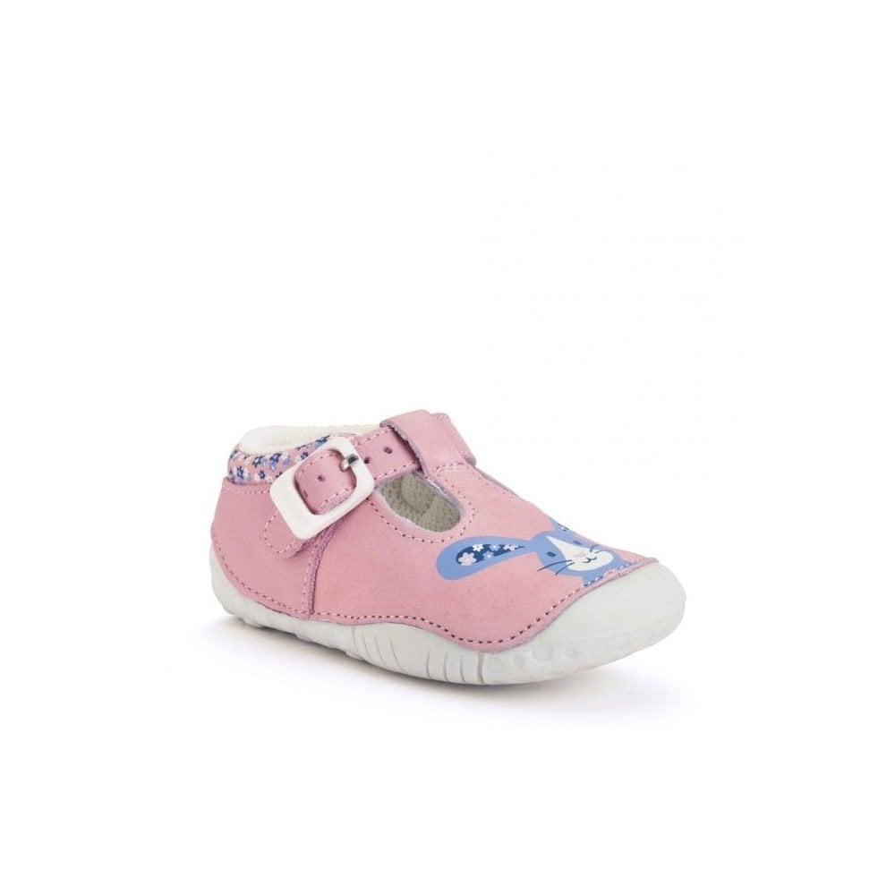 Little Paws Pink Nubuck/Leather Bunny Girls T-Bar Buckle Pre-Walking Shoes