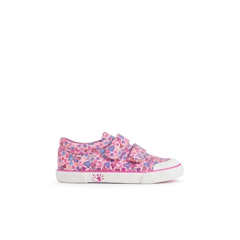 Love Heart Print Closed Rip-Tape Girls Canvas Shoes