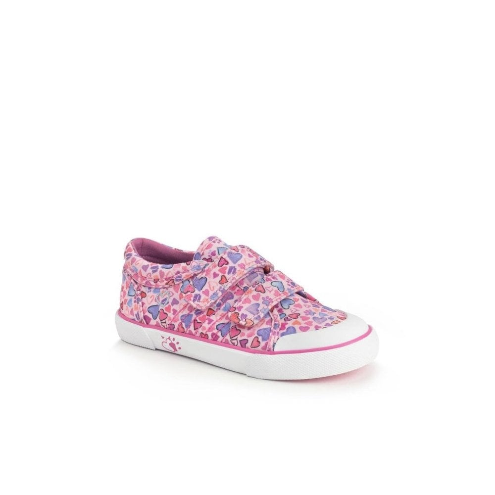 Love Heart Print Closed Rip-Tape Girls Canvas Shoes
