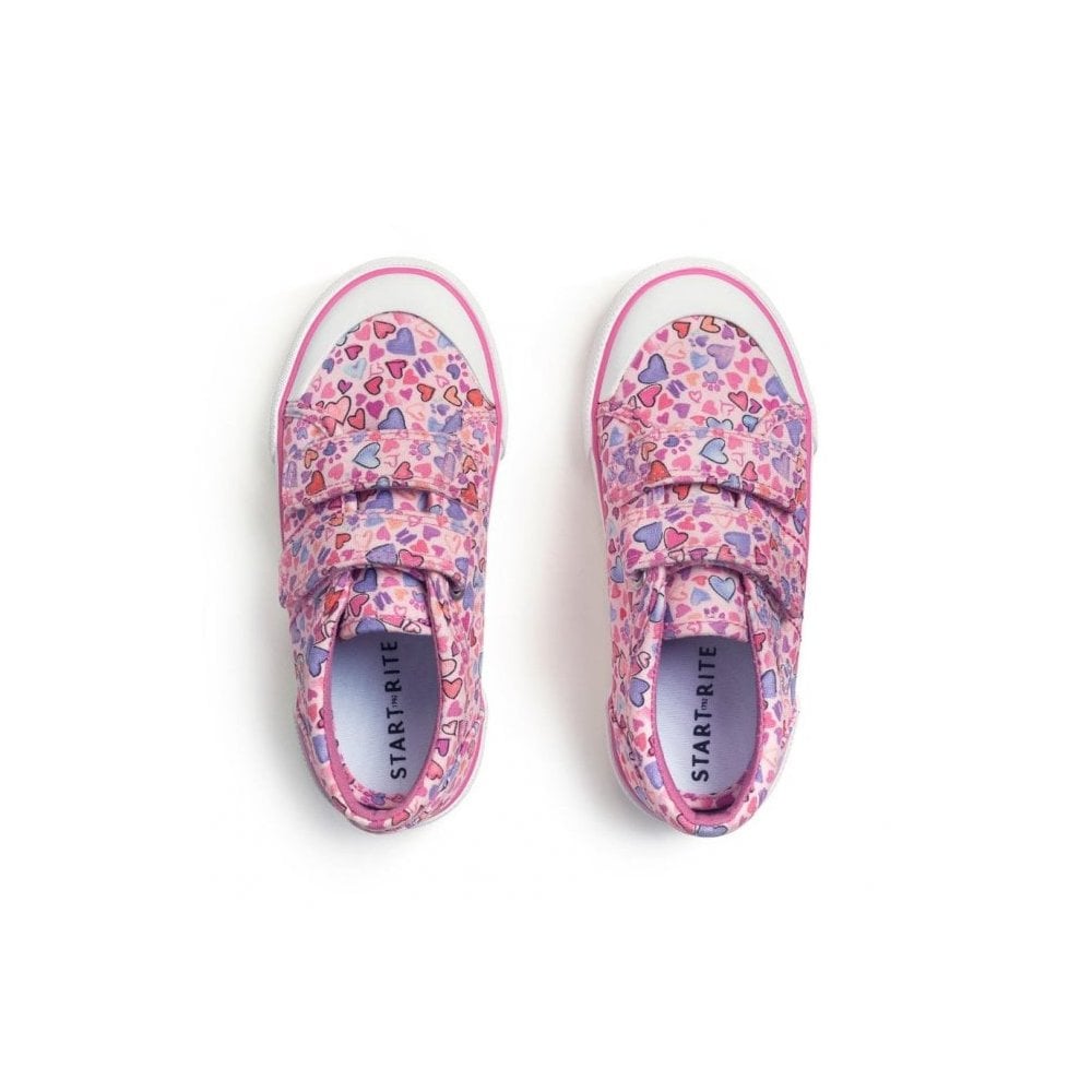 Love Heart Print Closed Rip-Tape Girls Canvas Shoes