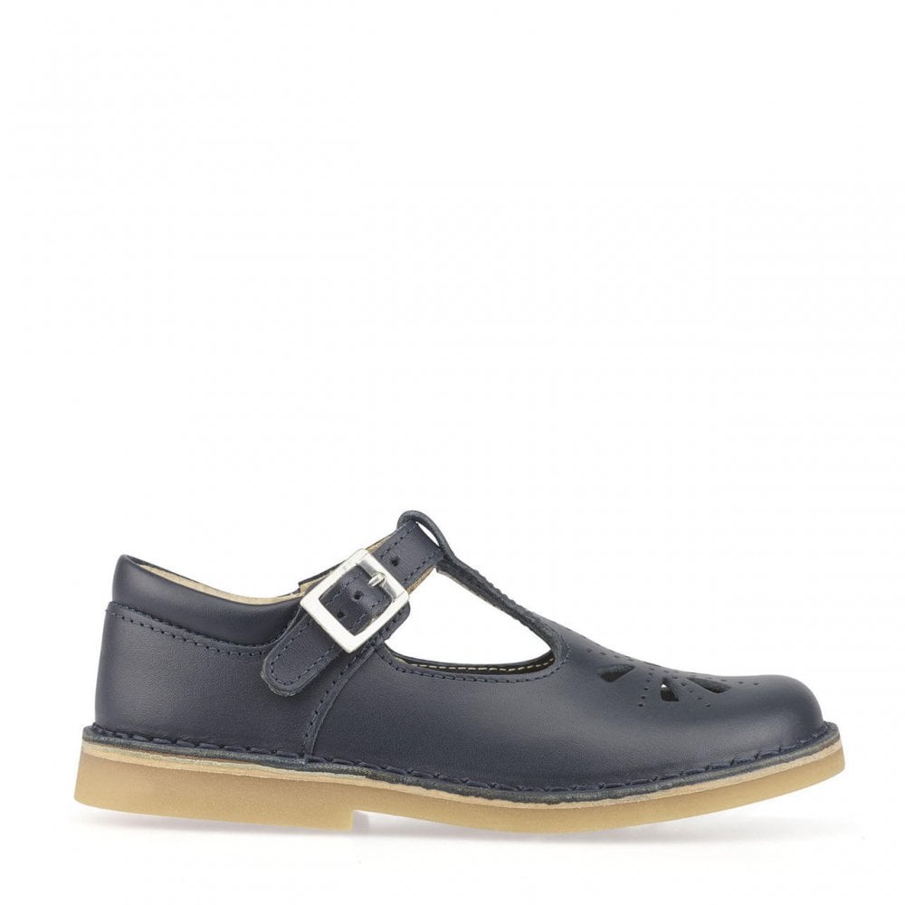 Lottie Navy Leather Classic T-Bar Buckle Shoes