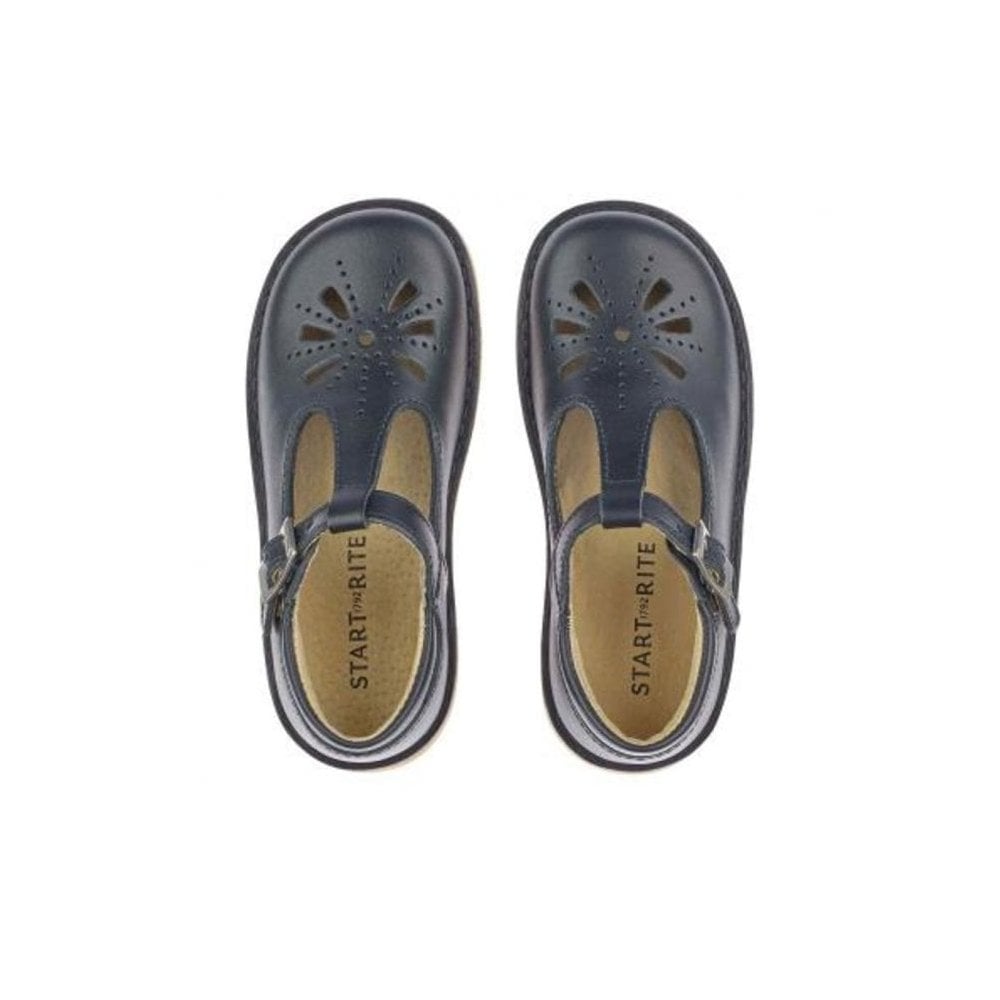 Lottie Navy Leather Classic T-Bar Buckle Shoes